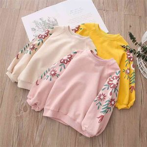 Automne Printemps Casual 3-4 5 6 7 8 9 10 11 12 Ans Adolescent Enfants Fleur Tops Hoodies Enfants Bébé Fille Lâche Sweats 210701