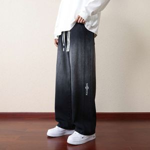 Automne Spring Nouveau Instagram Plus taille Fat Jeans Pantalon de jambe droite de style coréen lâche et décontracté pour hommes