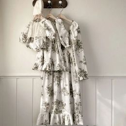 Otoño primavera ropa de hermana apariencia familiar niños vestidos de princesa bebé niña mameluco estampado floral trajes a juego 240311