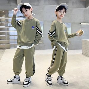 Autumn Spring Teen Boys Clothing Set Children Side Stripe Sweatshirt Pullover Top en Sport Pant Suit 2pcs Sport Outfits 240328