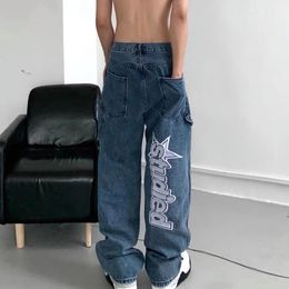 Automne Streetwear hommes Baggy Wideleg Jeans rétro Harajuku Hiphop lettre Thermoprint surdimensionné pantalon droit Y2K 240227