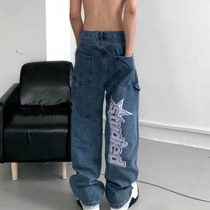 Automne Streetwear hommes Baggy Wideleg Jeans rétro Harajuku Hiphop lettre Thermoprint surdimensionné pantalon droit Y2K 240318
