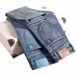 herfst stretch denim jeans premium kleding nostalgische casual broek nieuwe vintage middengewicht heren fit recht katoen e9De#