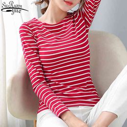 Herbst Gestreifte Langarmshirts Frau Koreanische Baumwolle Slim OL Stil Top Weibliche T-shirts für Plus Größe 5XL 8810 210427