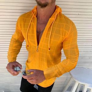 Camisas de manga larga para hombre de estilo otoñal, cárdigan informal de color sólido con capucha, versión de camisa de moda para hombre 004