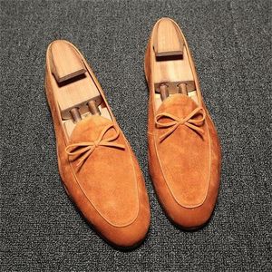 Herfst Suede Mannen Leford Ademend Schoenen Comfortabele Bow Decoratie Lage Hak Ronde Hoofd Klassieke Veelzijdige ZQ0122