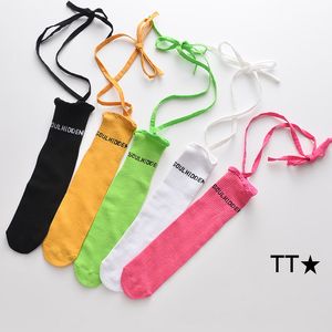 Autumn Summer Children Bandage Socks Girls Middle Leg Socks Fashion Kids Letter Lace-Up Sandy Color ouder-kind Socks S308