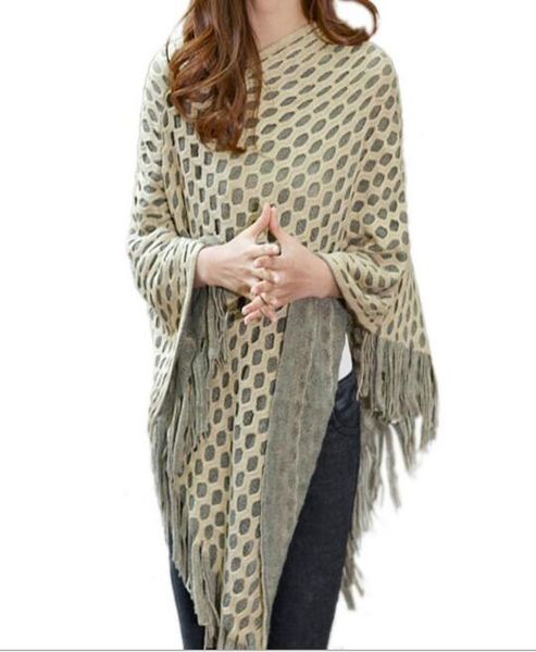 Otoño verano long ponchos y capas mujeres elegantes poncho tejido irregular Velellas de cuello en V suéteres de damas4267258