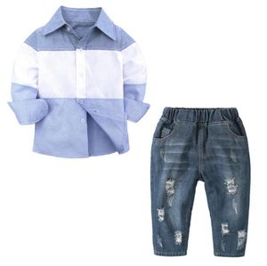 Herfst Peuter Baby Jongens Kleding Sets Mode kinderkleding Sets Kinderkleding set patchwork kleur shirts Jeans Broek Doek4161711