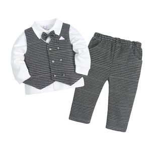 Autumn Toddler Boy pasgeboren kleding Set katoen met lange mouwen SHIRTS Vest Pant Gentleman Kinderkinderen Outfits Set 3pcs Infant Set