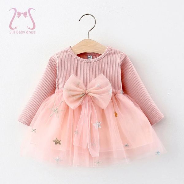 Automne Toddler Children Vêtements Bow à manches longues Mesh Birthday Party Princess Night Robes For Baby Girl Kids Costume 0 à 3 Y 240403