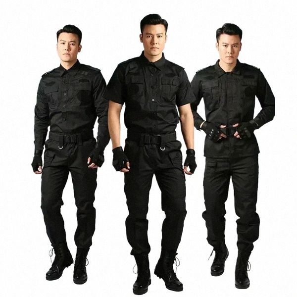 Uniforme d'automne Vêtements Manches extérieures Garde d'été Armée Atelier militaire Court Noir Formation tactique Sécurité Lg F1Yt #