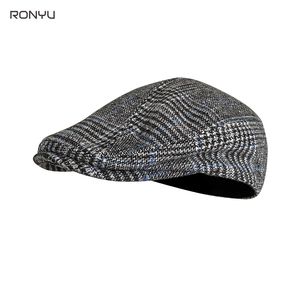 Otoño Unisex Casual sombreros hombres Retro boinas mujeres gris Plaid Newsboy sombrero Duckbill Ivy gorra plana algodón viseras gorras planas NM19