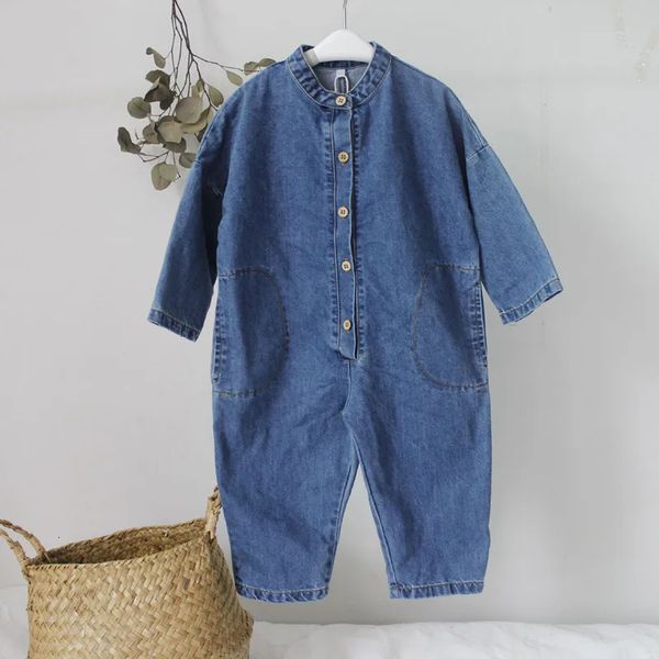 Otoño Unisex Niños Monos de mezclilla Estilo coreano Chic Bebés Niños Niñas Monos Pantalones sueltos suaves Ropa para niños 240226