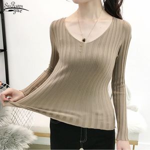 Herfst V-hals Pullover Sweaters voor Dames Casual Gebreide Sweater Solid Office Lady Slanke Winter 11039 210521