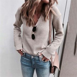 Autumn V Neck Sweater Dames Jumper Ladies Knit Plus Size Sweaters voor vrouwen Loose Knited Sweater met lange mouwen Vrouw 201224