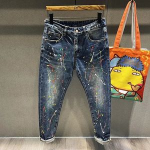 Automne Vintage Jeans hommes Tiedye mode haute Streetwear Points de peinture Graffiti Hip Hop tendance Slim mâle Denim pantalon pantalon 240131