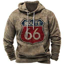 Herfst Vintage Heren Hoodie Oversized Kleding Route 66 Fietsjack Street Fashion Sweatshirt Lange Mouwen Hoodie Voor