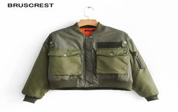 Autumn Vintage Retro bijgesneden Camo Army Green Bomber Jacket Coats and Jackets Women Streetwear Outerwear Herfst 20197441398