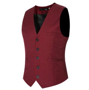 Autumn Vneck Casual Mens Dress Vest Mouwloze jas formeel vestjack mannelijke wijn rode vest mannen LZ29134295834