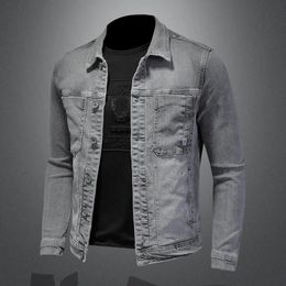 Outono lavado clássico masculino denim jaqueta rua bonito tendência alta retro casual versátil roupas 240109