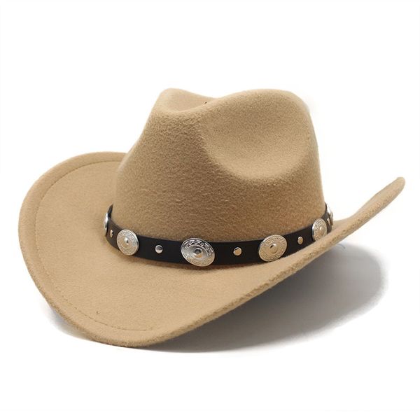 Automne Western Cowboy Chapeau Feutre Bowler Fedora Hommes Femmes Simple Large Bord Pop Jazz Cap Four Seasons Cowgirl Cap