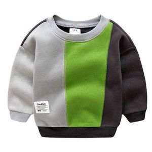 Automne Hiver 2-11 12 ans Adolescents Enfants À Manches Longues Couleur Patchwork Enfants Bébé Enfant École Garçons Plus Velet Sweatshirts 210529