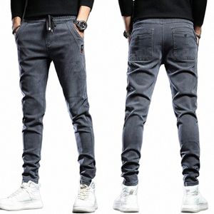 Automne Hiver 2022 Taille élastique Épaissir Jeans en polaire pour hommes Slim Fit Petits pieds Pantalons décontractés Fi coréens pour hommes Pantalons Lg e77w #