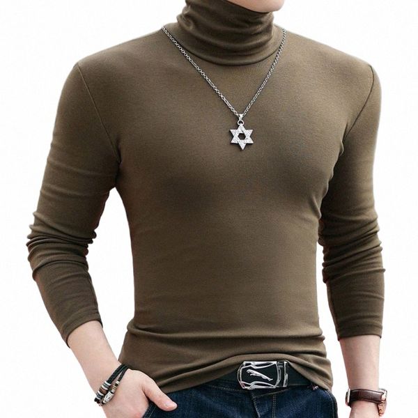 Automne Hiver 2023 Fi Luxury Full Turtleneck Soft T-shirts pour hommes Tops Slim Fit Smooth LG Sleeve Tee Casual et élégant Tee H5tB #