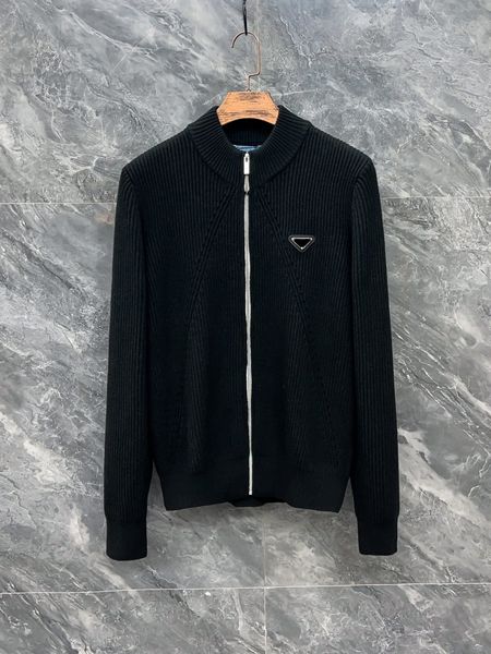 Otoño invierno 2023 nuevo suéter para hombre de alta calidad de punto con cremallera cárdigan negro diseño de color sólido simple suéter de diseñador de marca de lujo
