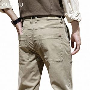 Automne hiver 97% Cott Cargo pantalon hommes travail couleur unie porter coréen survêtement kaki épais pantalon décontracté mâle grande taille 38 40 46E7 #