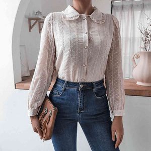 Herfst Winter Baby Kraag Vintage Lange Mouwen Blouse Womens Casual Kant Dames Kant Blouse Shirt Tops voor Dameskleding 210514