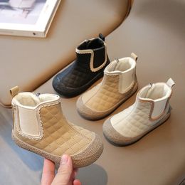 Herfst Winter Baby Meisjes Laarzen Kinderschoenen Outdoor antislip Baby Schoenen Waterdicht Winddicht Kant Kinderen Pluche Enkellaarsjes 240118