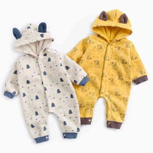 Herfst Winter Baby Meisjes Jongens Dier Afdrukken Rompertjes Geboren Verdikking Kleding Toddler Outfit Jumpsuit 210429