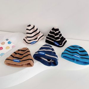 Automne hiver bébé enfants tricoté chapeau rayure bonnets garçons filles enfants tricot crâne casquette chaud chapeaux