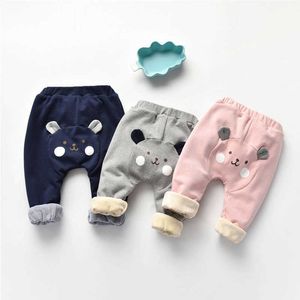 Herfst winter baby broek jongen meisje cartoon dierlijke casual katoen fluwelen grote pp peuter broek hoge taille infantil geboren kleding 210713