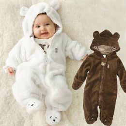 Herfst winter baby rompertjes beer stijl koraal fleece hoodies jumpsuit baby meisjes jongens romper warme pasgeboren baby kleding baby peuter kleding