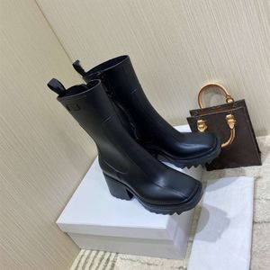 Automne hiver noir moyen longueur ultra léger adulte talon épais chaussures en caoutchouc étanche de pluie imperméable martin bottes