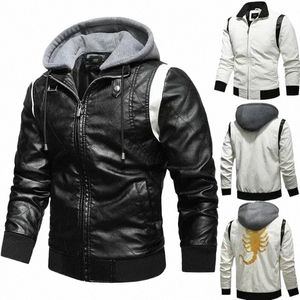 Herfst Winter Bomber Leren Jas Mannen Scorpi Borduren Capuchon PU Leer Motorfiets Heren Ryan Gosling Drive Jas d8wD #