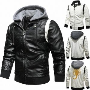 Herfst Winter Bomber Leren Jas Mannen Scorpi Borduren Capuchon PU Leer Motorfiets Heren Ryan Gosling Drive Jas d4rC #