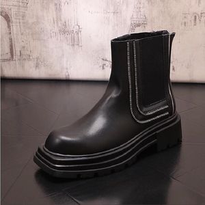 Bottes Chelsea montantes de Style britannique pour hommes, bottes à plateforme avec fermeture éclair, tendance, à la mode, 1AA42, automne et hiver