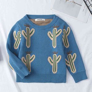 Otoño Invierno niño niña manga larga patrón de cactus suéter de punto niños niñas suéteres para bebés niños 210429