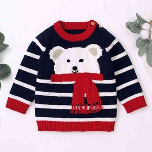 Herfst Winter Jongen Meisje Lange Mouw Cartoon Zee Bear Gebreide Sweater Jongens Meisjes Sweaters voor Kinderen Stripe Kleding 210429