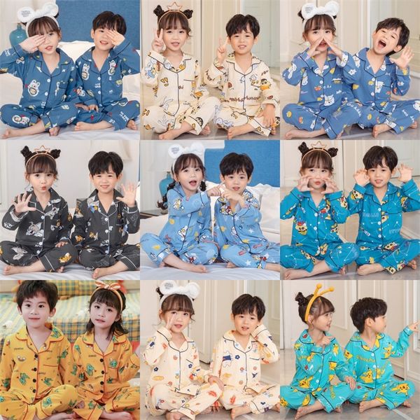 Automne hiver garçons pyjamas ensembles à manches longues mignon maison vêtements de nuit filles enfants fille imprimer pyjama ensemble de vêtements 20220903 E3