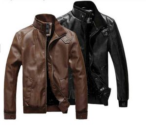 Automne Hiver Marron Veste En Cuir Hommes Oversize Faux Cuir Moto Veste Mâle Col Montant À Manches Longues Moto Biker Veste 3xl L220725