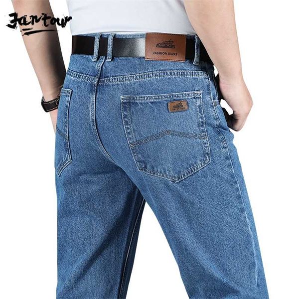 Automne Hiver Business Jeans Hommes Classique 100% Coton Taille Haute Lâche Coupe Droite Denim Pantalon Marque Salopette Pantalon 40 42 211011