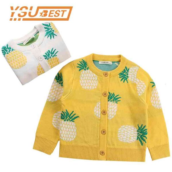Automne Hiver Cardigans Ananas Imprimer Enfants Pull Toddler Cardigan Coton Garçons Chandails Simple Poitrine Filles Vêtements 210417