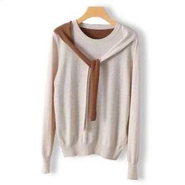 Automne hiver cachemire faux deux pièces pull tricots femmes pull doux 240130