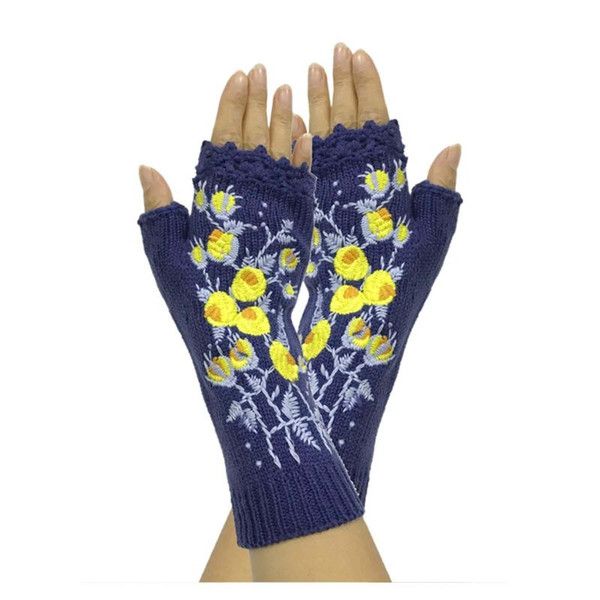 Otoño Invierno Casual patrón Floral bordado de punto guantes dulces mujeres mantener caliente Casual Vintage Invierno Mujer
