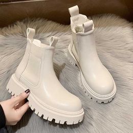 Automne hiver Chelsea bottes femmes 2021 plate-forme marron noir Beige blanc bottines pour femmes fourrure courte grosse Punk gothique chaussures Y0905